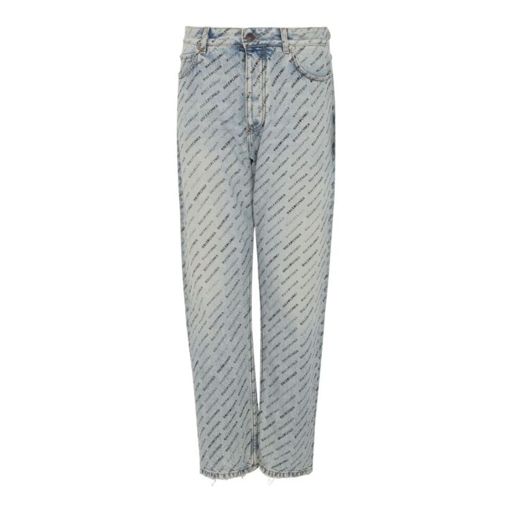 Balenciaga Allover Stencil Print Buckle Loose-Fit Pants Blue Womens